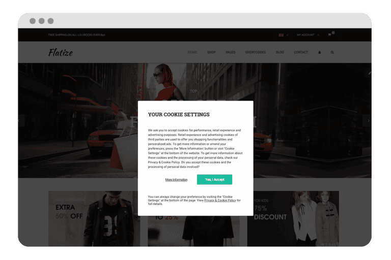 Screenshot of a website with a cookie setting modal open