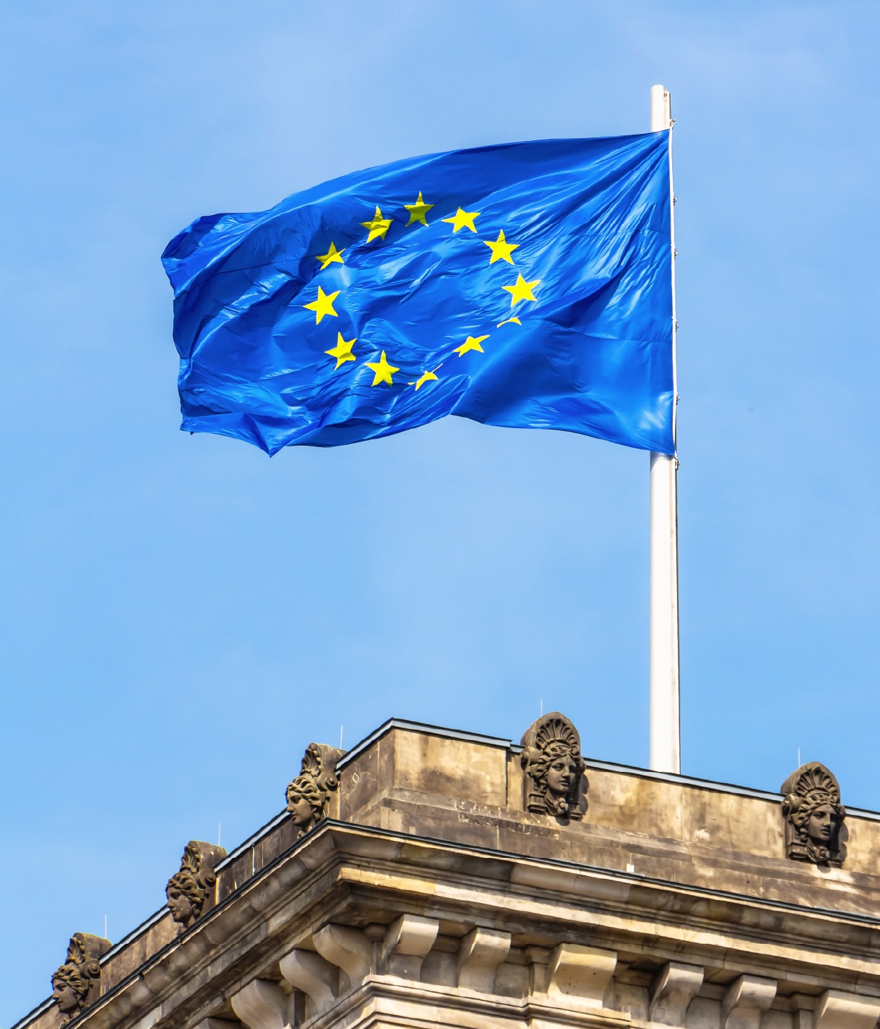 The EU flag on top of the Reichstag building in Berlin, Germany