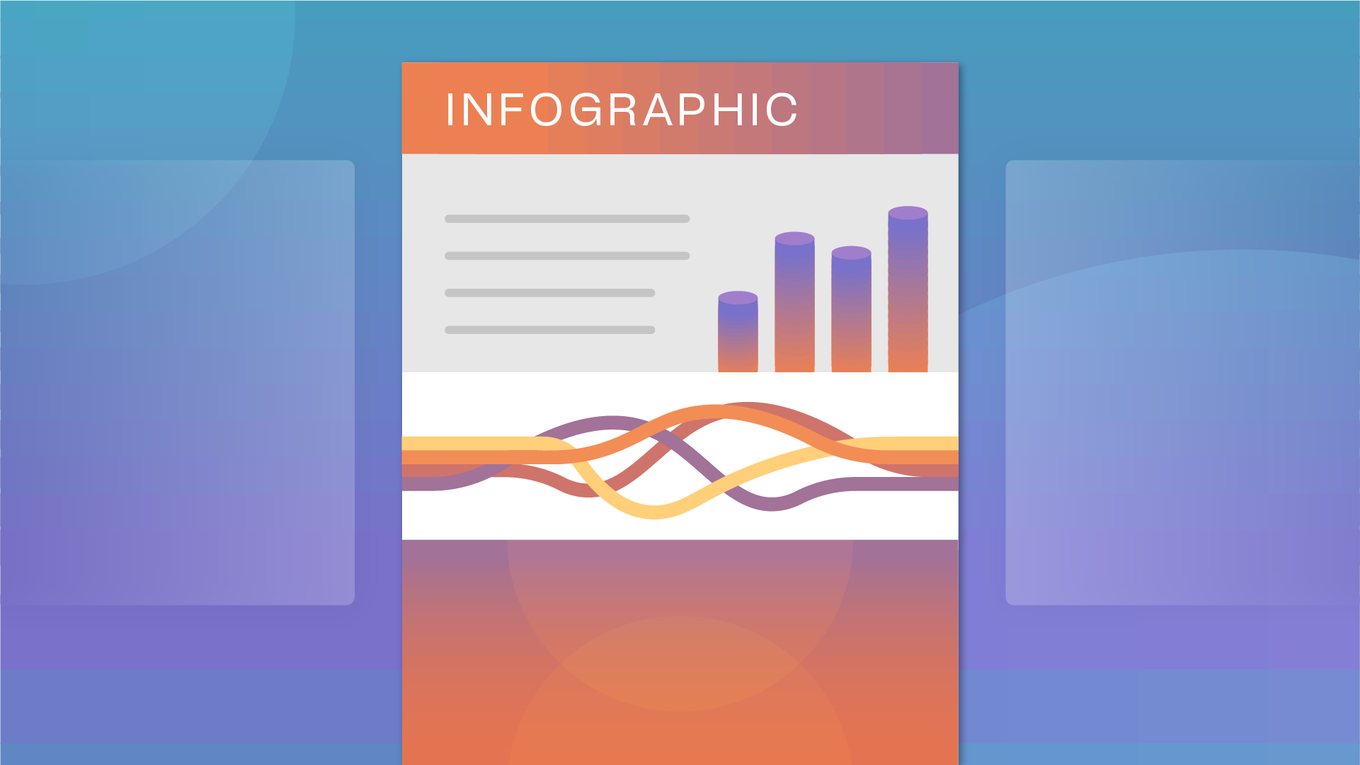 Infographic document illustration atop a multi gradient purple background